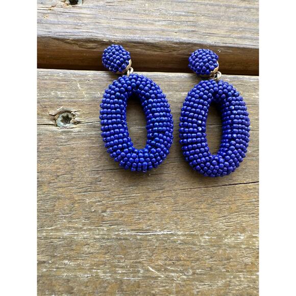 J.Crew Royal Blue Beaded Tiered Dangle Earrings - Picture 1 of 1